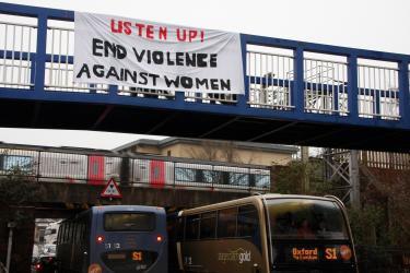 International Women's Day banner at Oxford Rail station